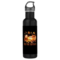Tis The Season Pumpkin Leaf Latte Fall Softball Stainless Steel Water Bottle