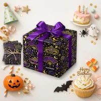 Gothic Purple Gold Masquerade Spooky Birthday Wrapping Paper Sheets