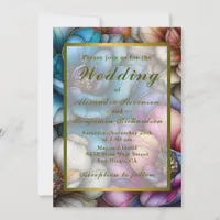 Opulent Blooms with Gold Outlines Wedding Invitation