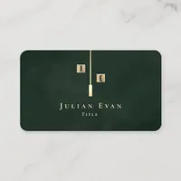 Modern Emerald Green Gold Monogram Business Card