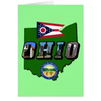 Ohio State Map, Picture Text, Flag and Seal