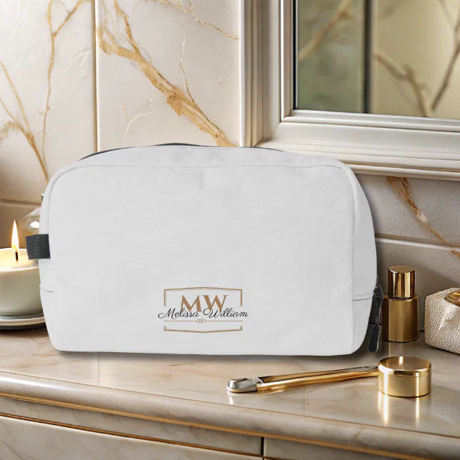 Grey Gold Monogram Name Script Dopp Kit