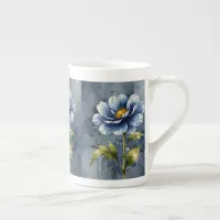 Blue flower watercolour pattern bone china mug