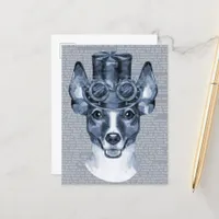 Steampunk Dog on Vintage Text Postcard