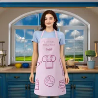 Pastry chef pink script slogan kitchen utensils apron