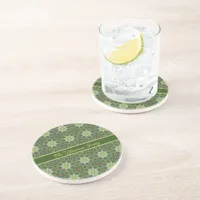 Vintage Green Shades Blue Flowers Coaster