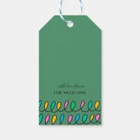 Festive Christmas Lights Pattern Green Gift Tag