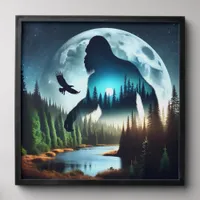 Double Exposure Bigfoot, Eagle and Full Moon Peel And Stick Photo Tile