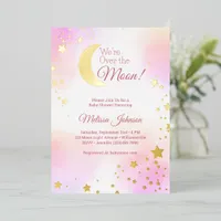 Dreamy Pink Over the Moon Girl Baby Shower Foil Invitation