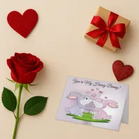 Sweet Purple Pink Cartoon Bunny Love Holiday Card
