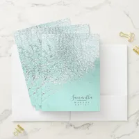 Foil Abstract Silver Teal ID775 Pocket Folder