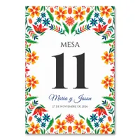 Floral Colorful Botanical Flowers Spanish Wedding Table Number