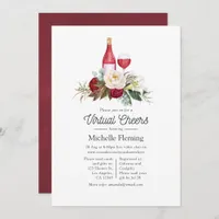 Boho Burgundy Floral Wine Tasting Virtual Shower Invitation