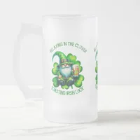 Cute Gnome St Patrick's Day with Beer | Frosted Glass Beer Mug