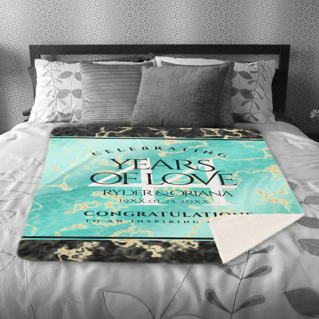 Elegant 44th Turquoise Wedding Anniversary Sherpa Blanket