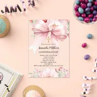 Pink bow florals girl clear Confirmation Acrylic Invitations