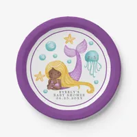 African Mermaid Ocean Baby Shower Paper Plates