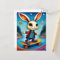 Unique Rabbit Skateboarding Postcard
