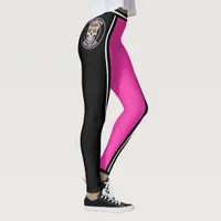 Cheerleader Pink Black Wide Striped Varsity Sports Leggings