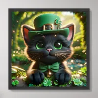 Black Kitten in Green St. Patrick's Day Attire Framed Art