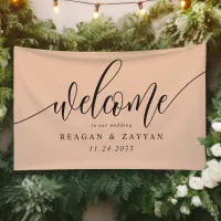 Soft Peach Calligraphy Simple Wedding Welcome Banner