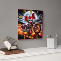 Canadian motorcycle cruising under a full moon square wall clock