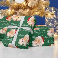 Vintage Santa Merry Christmas Name Christmas Wrapping Paper