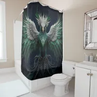 Mystical Phoenix Bird in Green and Blues Shower Curtain