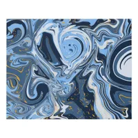 Blue, White and Gold Swirls Fluid Art Faux Canvas Print