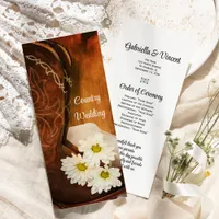 White Daisies Cowboy Boots Country Western Wedding Program