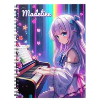 Anime Girl Playing Piano Personalized Notebook