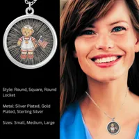 Vintage Nurse Bear Modern White Fireworks Round Silver Plated Necklace