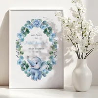 Blue Elephant Baby Shower Poster – Watercolor Flor