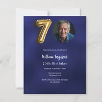 Navy blue gold photo 70th birthday invitation