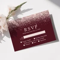 Rose Gold Confetti Burgundy Modern Wedding RSVP Card