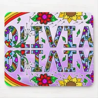 Olivia, Digital Folk Art Style Girl's Name Mouse Pad