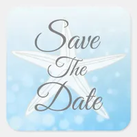 Save the Date Blue Bubble Starfish Wedding Sticker