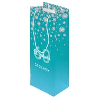 60th birthday teal blue green glitter name diamond wine gift bag