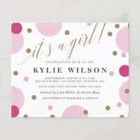 Budget Pink Confetti Girl Baby Shower Invitation