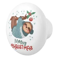 Lazy Sloth Christmas  Ceramic Knob