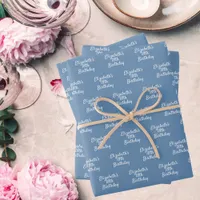 Birthday dusty blue white name wrapping paper sheets