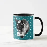 Blue Eyed Siamese Cat Holding Blank Sign Mug