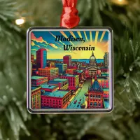 Madison, Wisconsin Skyline at Sunset   Metal Ornament