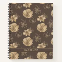 Modern Chic Boho Gold Foil Floral Pattern Notebook