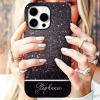 Black Glitter Sparkle Custom Name iPhone 16 Pro Case