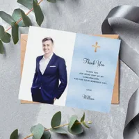 Confirmation photo boy blue budget thank you card