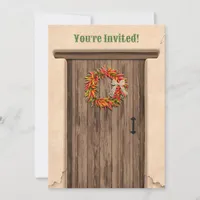 Southwest Chile Wreath Rustic Door Flat Holiday Invitation