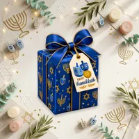 Vibrant Blue Happy Hanukkah Dreidel Design Gift Tags