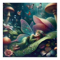 Fairy Sleeping on a Raindrop Leaf | Enchanted Art