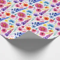 Bright Abstract Watercolor Style Flowers Wrapping Paper